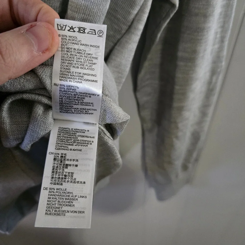 Reiss Blackhaller Quarter Zip Sweater‎ Mens XL Pale Grey Wool Blend Funnel Neck